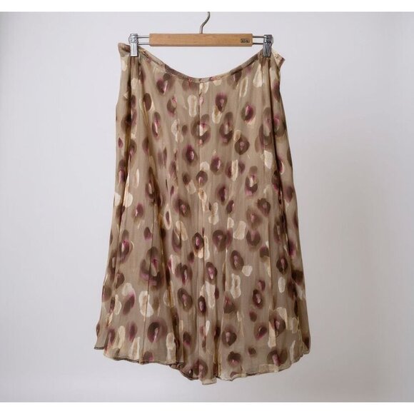 Jones New York Collection Silk Blend Midi Skirt Size 14 Brown Pink Abstract - Picture 1 of 13